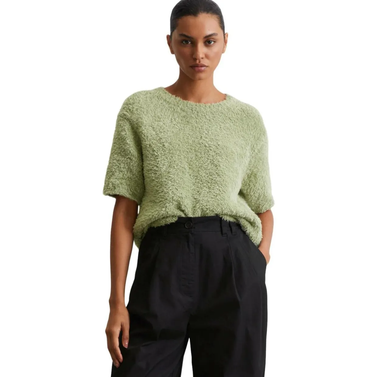 Fuzzy-knit-kurzarm-pullover loose