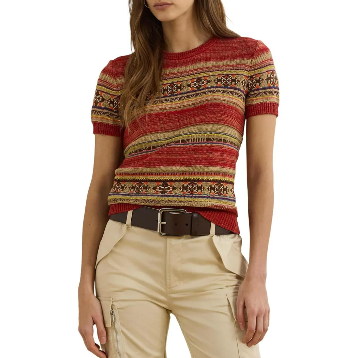 Kurzarm Pullover mit Geostreifen