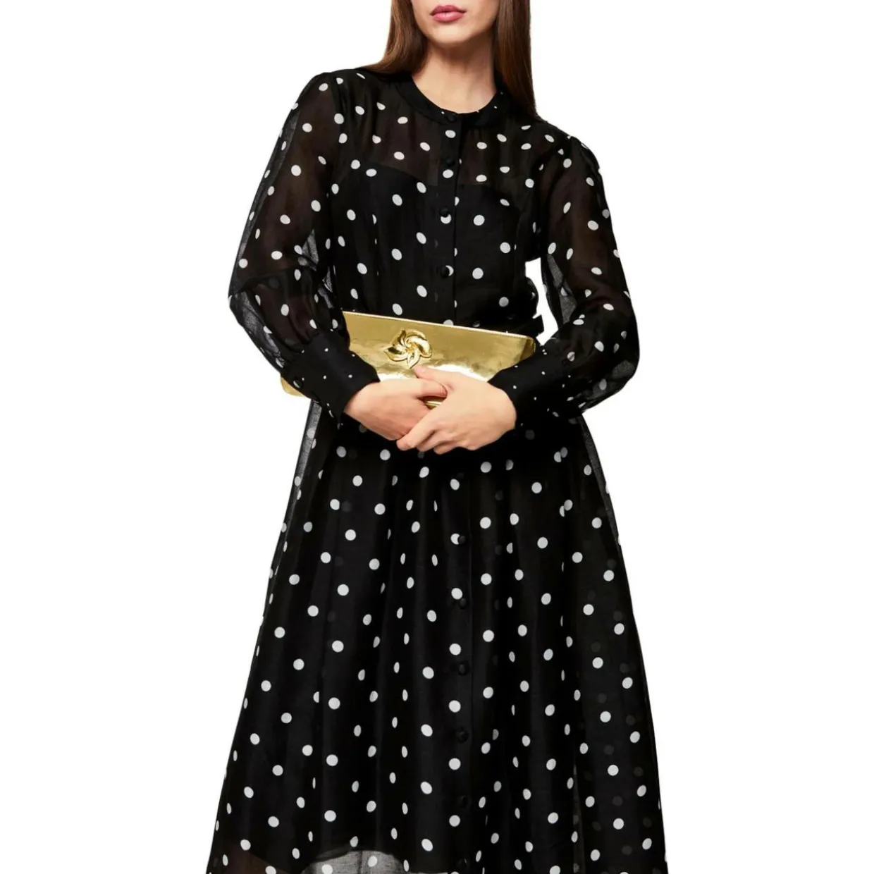 Langes tupfen-kleid aus seide und leinen