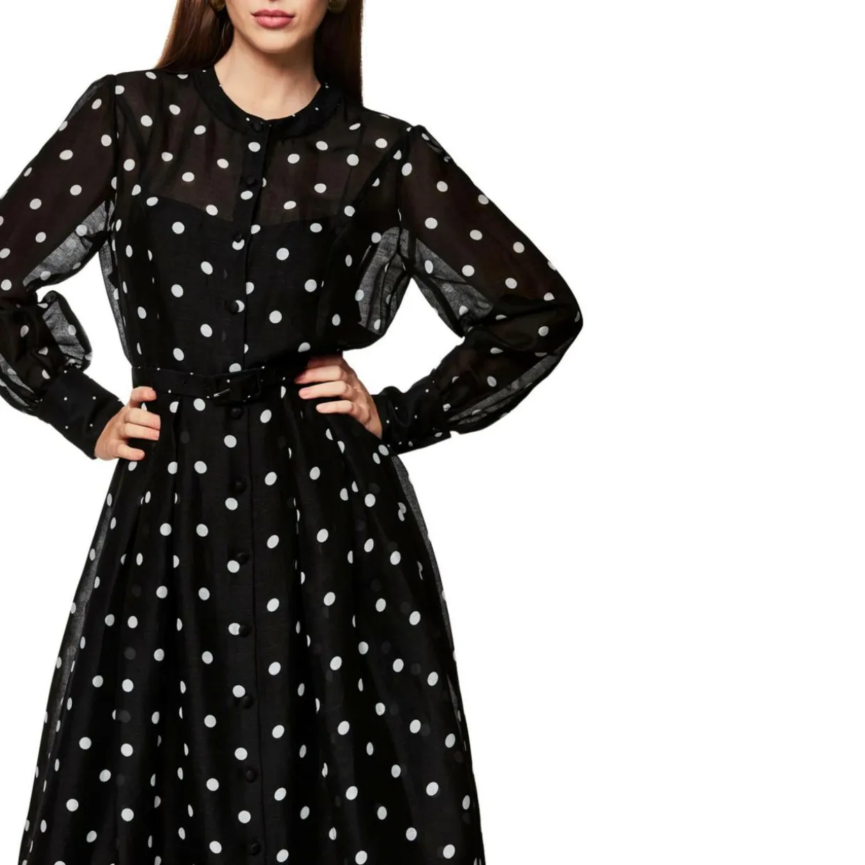 Langes tupfen-kleid aus seide und leinen